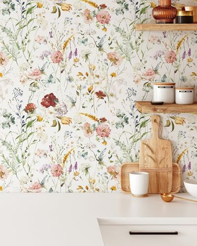 Coloritto Wildflower Floral Wallpaper | Removable Self Adhesive Watercolor Wallpaper | Floral Peel and Stick Wallpaper (Sample 12 W x 8 H)