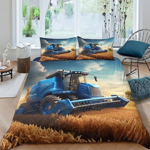 CRJUS Traktor Bettwäsche Teilig Mikrofaser Bettbezüge Jungs Kinderbettwäsche Set Mit Reißverschluss Und Auto Kissenbezug 3 Teilig Sets King（220x240cm）