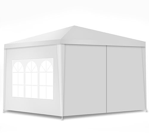 GYMAX Gazebo da Giardino 3x3m con 4 Pareti Laterali Rimovibili e 2 Finestre Trasparenti e Struttura in Metallo, Gazebo a Montaggio Rapido, Padiglione Pieghevole Adatto a Campeggio, Spiaggia