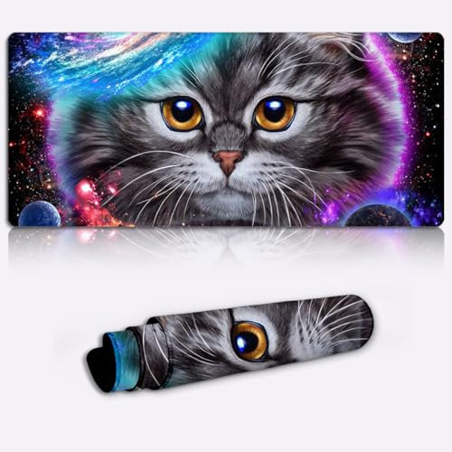 Tapis Clavier pour Souris Laser/Optique Chat dans Galaxy Space Cosmos XL Longue Extension (31,5 x 11,8 x 0,12 Pouces) Tapis Souris Joueur étendu pour PC et Ordinateur Portable