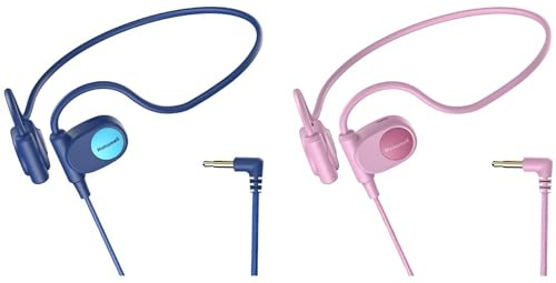 Mehomeli barnhörlurar, trådbundna luftledningar öppna öronhörlurar, 85 dB volymbegränsning-blå, rosa