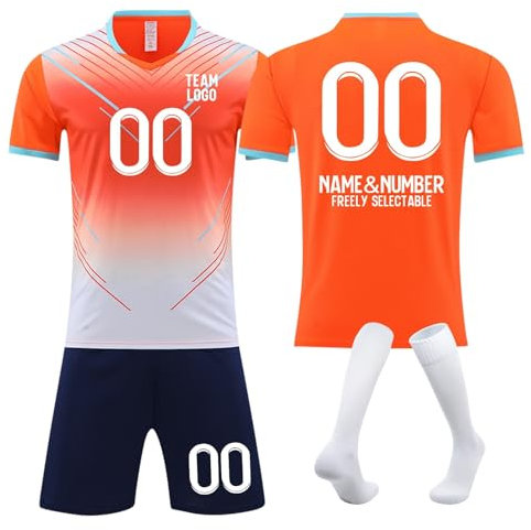LILIHOT Personalisierte Trikot Fußball Trikot Set Kinder 134 Mädchen Geschenke 11 Jahre Fussball Fußball Trikot Set Mit Stutzen Herren Fußball Trikot Kinder Mit Namen Rot(#F Orange)