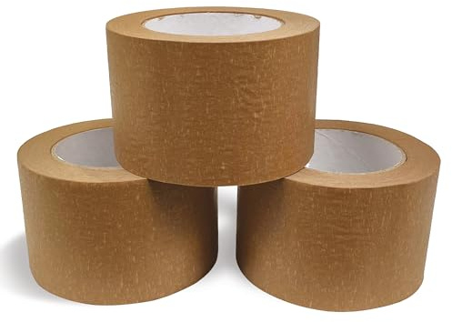 JeeJaan® Lot de 3 rouleaux de ruban adhésif en papier marron 75 mm x 50 m respectueux de l'environnement pour emballer des colis et des boîtes