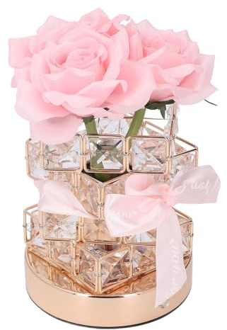 Luocute Rosa Kristall-Tischlampe, kabellos wiederaufladbar, 3 Farben, dimmbare Blumenlampe, romantische rosa Diamant-LED-Lampe für Schlafzimmer, Wohnzimmer,