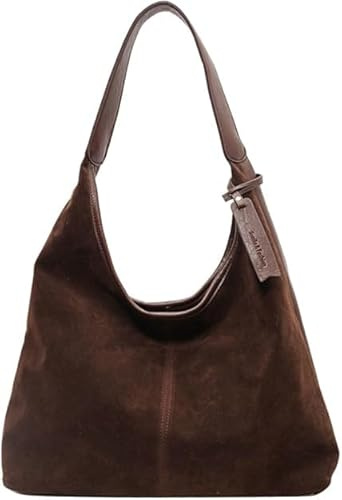 Suede Tote Bags for Women, Shoulder Bag, Suede Hobo Bags, Fall Trendy Slouchy Bag Tote, Work Tote Handbag, Slouch Bag for Work Shopping School Everyday (Coffee)