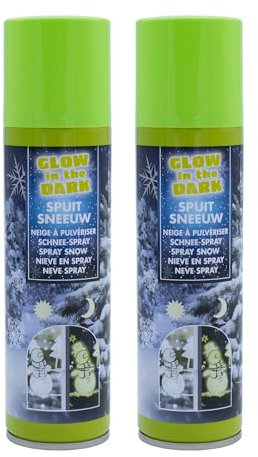 Lot de 2 sprays de neige de Noël phosphorescents - 150 ml - Neige artificielle phosphorescente à pulvériser - Flocons de neige artificiel - Spray lumineux
