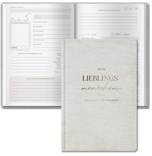 BIROYAL Freundebuch für Erwachsene - Freundschaftsbuch Erwachsene für 30 Freunde, Familie, Kollegen und Wegbeleiter - A5 Poesiealbum Erwachsene zum Ausfüllen - Beste Freundin Geschenke