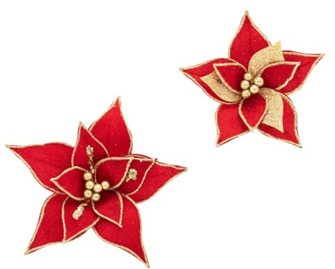 MOBUTOFU 2stücke Weihnachtsblumen Künstliche Blumen Für Weihnachtsdeko Rote Stoffblumen Für Weihnachten Für Weihnachtsbaum Und Kranzgestaltung
