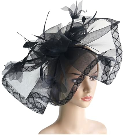 Damen Fascinatoren Hüte Federn Schleier Netzhut Party Kirche Hochzeit Kopfschmuck Haarschmuck Party Zubehör Braut Tee Hut Fascinators Hut Kopfbedeckung Stirnband Mesh Hut Tea Party (Black, One Size)