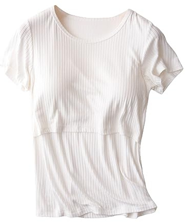 Dam moderskap kortärmad sida rund hals enfärgade toppar t-shirt för amning extra lång topp (vit, XXXL)