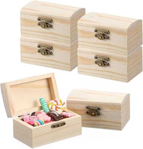 Holzkiste Klein, 6 Stück Hölzernes Schatztruhe Box, Mini Schatztruhe aus Holz, Rechteckige Holzschatzkiste, Holz Schatzkiste Schatztruhe, Geeignet Zum Aufbewahren Und Dekorieren.Bastelset Basteln