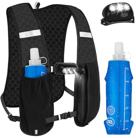 Gilet de course pour homme et femme avec LED, léger et réglable, gilet d'hydratation respirant avec poche à eau pour l'extérieur et la course à pied