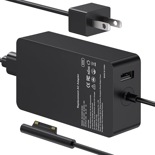 65W Surface Pro Laptop Charger for Microsoft Surface Pro 7, 10, 9, 8, 7+, 6, 5, 4, 3, X, Windows Surface Laptop 6, 5, 4, 3, 2, 1, Surface Go Tablet, Surface Book 3, 2, 1, Support 44W, 36W (9.1FT)