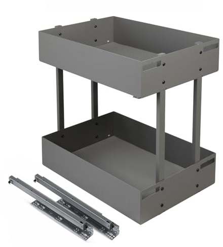 Unterschrankauszug 2 Etagen 25–60 cm Anthrazit – Softclose Küchenschrankauszug Unterflurführung mit Vollauszug (Möbel 450mm)