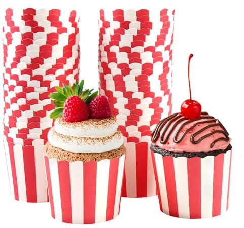 Xyvor 50 Stück Muffinförmchen Papier, Muffin Förmchen, Cupcake Backbecher Papierkuchen, Muffins Papierförmchen, Cupcake Wrappers, für Geburtstage, Hochzeiten, Partys (Rot und Weiß)