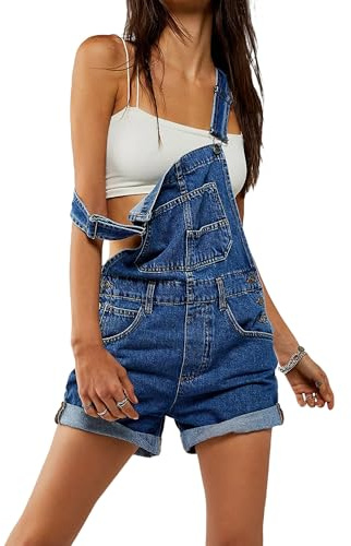 Kfsghdnz Women Denim Bib Shorts Overalls Adjustable Strap Suspender Wide Leg Jean Romper Shortalls Summer Casual Shorts Dungarees (Blue A, M)