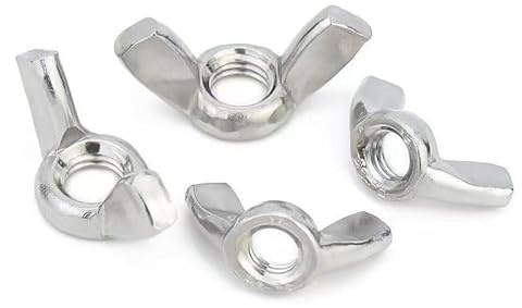5Pcs M6 Wing Nuts,304 Stainless Steel Fasteners Parts Butterfly Nut,Hand Twist Tighten Ear Nut,Plain Finish