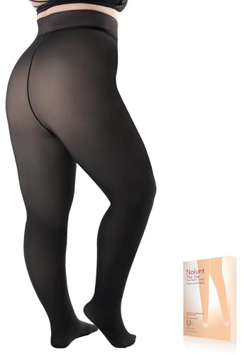 NOLUNT Plus Size Fleece Lined Tights Women, Fake Translucent Winter Thermal Pantyhose Leggings, High Waist Warm Thick Slimming Stockings(Black-3XL-4XL-T)