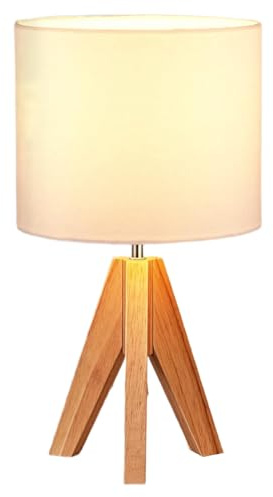 Aboiled Tripod Table Lamp Wooden Base Nightstand Lamp, Cute Bedside Lamp with Lampshade for Bedroom, Kid Room, Living Room