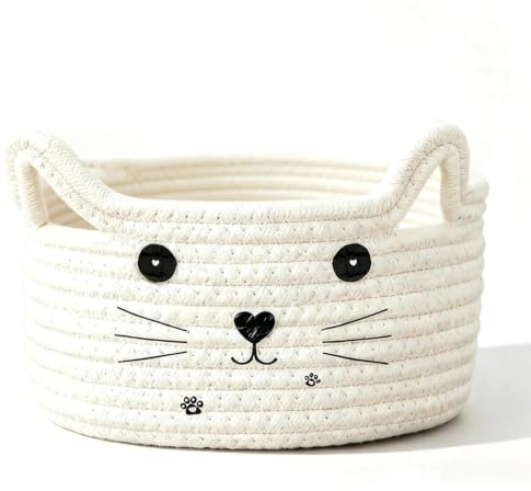 DIYCUT Aufbewahrungskorb Katzenform, Weiße Baumwollseil Geflochtene Korb | Klein Spielzeugkorb, Aufbewahrungskorb Rund, für Aufbewahrung von Handtüchern, Spielzeug, Kosmetik