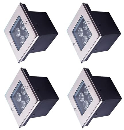 Llpsmeng 4PCS Outdoor Buried Lights - Ground LED Landscape Lights, Stainless Steel Recessed Spot Light, IP67 Waterproof Square Underground Garden Lamp, Floor Spotlights(White,4W(12V))