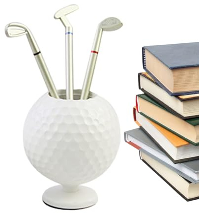 Rolig Pennhållare för Skrivbord | Roligt Pennförvar Med 3 Golfklubbpennor,Kontorsorganizer i Form av Golfboll för Pennor | Gåva Till Pojkvän Make Kontor Skrivbord Födelsedag Examen