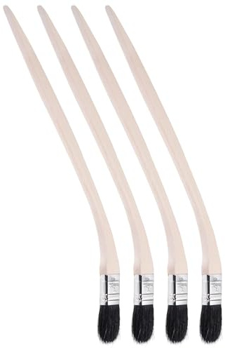 TA-VIGOR 1 inch Bent Radiator Paint Brush 16 inch Length 4pc | Paintbrush with Long Wooden Handle and Soft Bristle for Radiator Paint, Walls, Pipes, Corners and Touch Up Work
