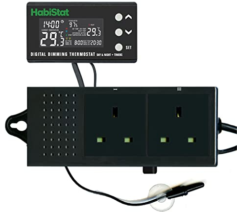 Habistat - Digital Dimming Thermostat - Day And Night Timer - Waterproof - 3 Metre Long Sensor - Adjustable Alarm - Perfect For Reptile Encourages - 600 Watt