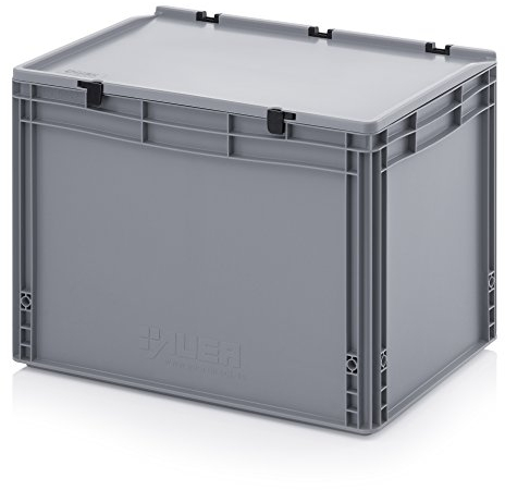 Auer Packaging Eurobehälter-Eurobox 60 x 40 x 43,5 cm mit Scharnierdeckel inkl. Zollstock - große Lagerbox mit Deckel Lagerbehälter Transportbox Kunststoffbox 60x40x43,5 ED 64/42 HG