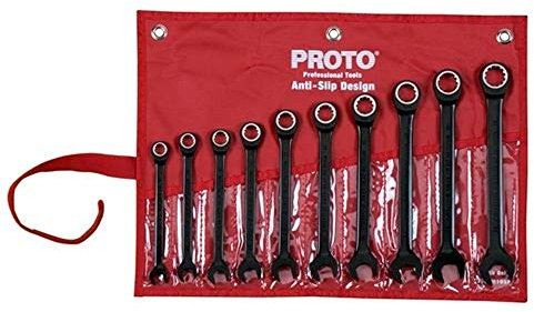 Stanley Proto JSCRM, juego de 10 llaves métricas combinadas no reversibles, cromo, color negro