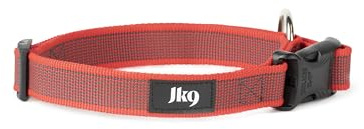 Julius-K9 Hundkrage, 25 mm (39-65 cm), Red-Gray, Medstorlek, Med Handtag, Säkert Handtag för Lyfta och Hålla Hunden Ordentligt, Textilmaterial, Polyester