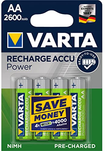 Varta Power Ready2Use HR6 Migon AA 2600 mAh wiederaufladbare Batterien, 4 Stück
