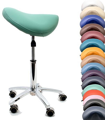 Promafit, Sattelstuhl - Sattelhocker - Rollhocker - Arbeitshocker - für Praxis, Büro und Home-Office - höhenverstellbar und drehbar (Mintgrün)