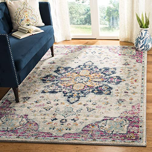 Safavieh Modern Chic Indoor Woven Rectangle Area Rug, Madison Collection, MAD921, in Ivory / Fuchsia, 160 X 229 cm for Living Room, Bedroom or Any Indoor Space