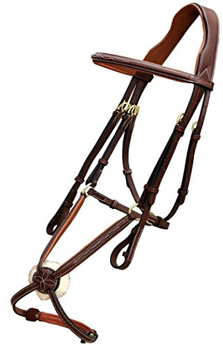 Exion Jumping Horse Bridle | Anatomical Figure 8 Bridle with Fancy Stitching & Padded Grackle Noseband | Rubber Grip Reins & Brass Buckles | English Tack for Equestrian Show & Training