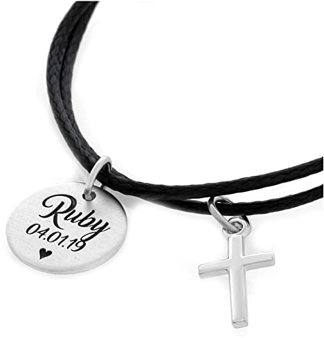 Taufarmband Kreuz schwarz 925 Silber mit Gravur Armband Kinderarmband zur Taufe Geburt Silberschmuck Baby Kinder Name Taufgeschenk | HANDMADE IN GERMANY