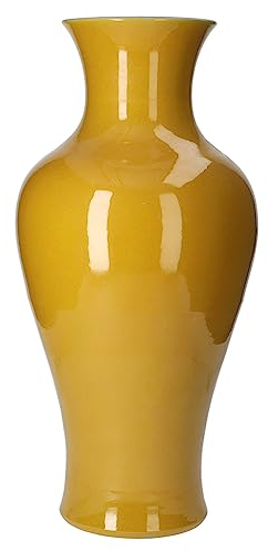 Keyhomestore- Vaso in Ceramica Elegante con Decoro Giallo, – Potiche in Porcellana Stile Classico arredo Oggetto Decorativo maiolica (Vaso anfora Giallo)