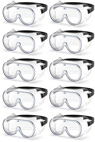 (PACK OF 10) Protective Eye-wear Safety Goggles Safety Glasses Eye Protection Fluid Resistant Safety Work Glasses with Clear Lenses Security Glasses Anti Fog/Mist/Steam/Dust and Wind resistant (10)