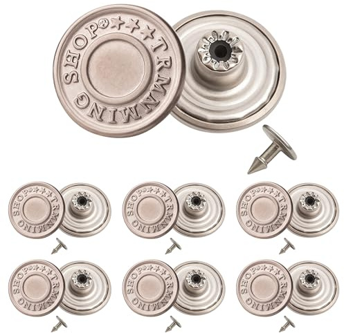 Trimming Shop Jeansknopf aus Messing, 17 mm, strapazierfähig, mit Aluminiumstiften auf der Rückseite, Niete zur Reparatur von Kleidung, Jeans, Jacken, Röcken, Mattes Silber, 10-teiliges Set