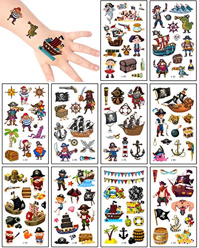 Aoligei Tattoo Kinder Piraten Tattoos Set,20 Blätter Wasserdichte Kindertattoos, Hautfreundliche Kindertattoos Berufe,temporäre tattoos Kindergeburtstag Mitgebsel, Party, Festival