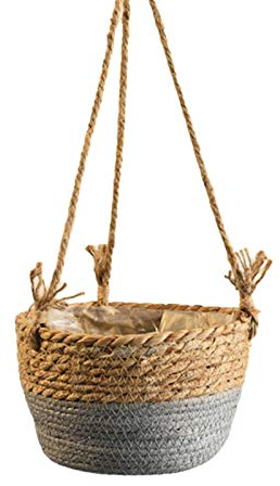 Redsa Hängender Stroh-Pflanzkorb, 20 cm, Jute-Seil, Hängekorb, Weidenkorb, Wand-Pflanzkorb, Abdeckung für Sukkulenten, Kräuter und kleine Pflanzen für drinnen und draußen