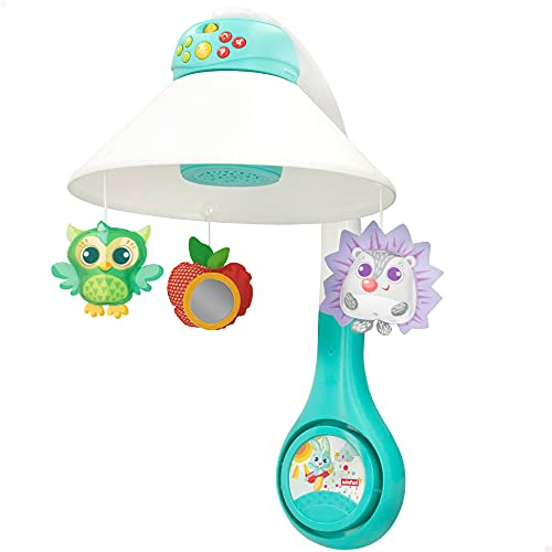 Proyector móvil de cuna, Móvil proyector noche estrellitas, Luz de noche para bebés, móvil giratorio con 3 peluches, modo diurno/nocturno, para bebés +0 meses, Winfun