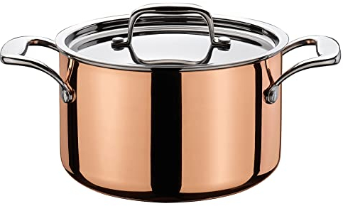 Spring CULINOX Fleischtopf mit Deckel | Ø: 16cm, Höhe: 10 cm | 2 ltr | 0,5 mm Außenschicht aus Kupfer | rostfreier Edelstahl Topf | induktionsgeeignet | Für alle Herdarten | Kochtopf Edelstahl