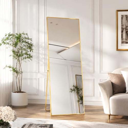 Beauty4U Full Length Mirror 140x50cm, Gold | Free Standing, Hanging or Leaning, Rectangle Large Floor Mirror with Aluminum Alloy Frame for Living Room or Bedroom