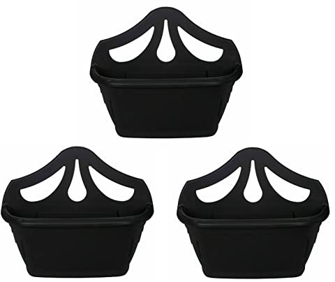 Fence Wall Planter Plant Flower Basket Pot Container Venetian Garden Box Plastic UK (Wall Planter 42 cm Black, 3)