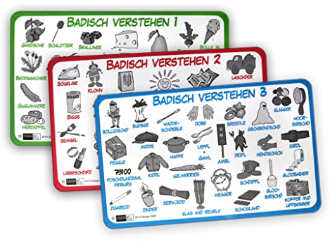 Vesperbrettchen - Badisch Verstehen 3er Set - Frühstücksbrettchen/Brotbrett/Stullenbrett/Melamin - 23,5 cm x 14,5 cm