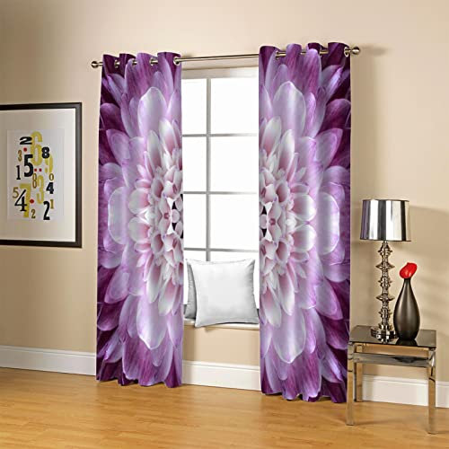 YUANSH Kinder Gardinen Kinderzimmer Junge Mädchen Blickdicht Stilvolles Lila Blumen 140X160Cm 2Er Set Verdunkelungsvorhang Thermovorhang Hitzeschutz Vorhänge Wohnzimmer Schlafzimmer Vorhänge Mit Ösen