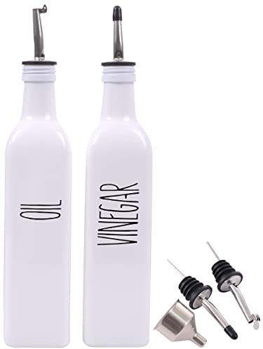 VICUKIE Glas olja och vinäger dispenser set för kök, 47 ml olivolja dispenser flaska med hällpip, bondgård olivolja dispenser flaska för kök, vit köksdekor (2 vita)