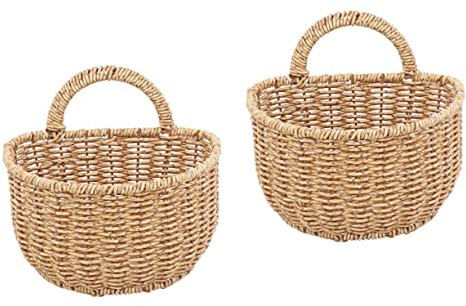Cabilock 2pièces Panier Mural Tissé Imitation Rattan Panier De Rangement Multifonction Pour Salle De Bain Et Cuisine Style Rétro Pour Fruits Légumes Et Décoration Murale