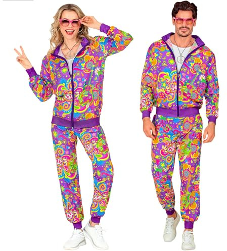 W WIDMANN MILANO Party Fashion - 80er Jahre Trainingsanzug | Zweiteiliger Trainingsanzug, Jacke und Hose, auffälliges Retro-Design, Hippie Kostüm für Karneval, Festival